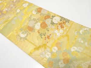 雲に菊・秋草模様織り出し　袋帯